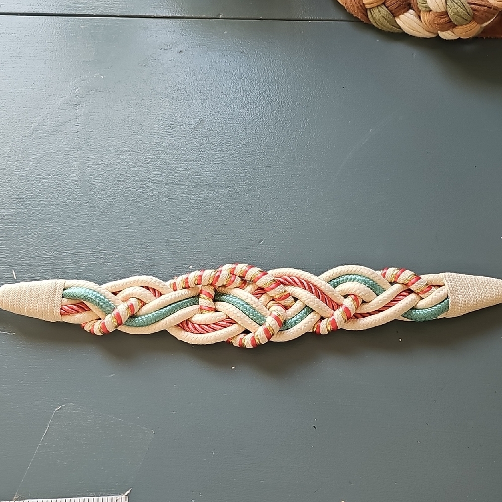 Colorful Braided Braided Rope Belt‎ Vintage 80's. Coral Green Cream 31"